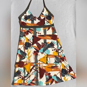 Patagonia Iliana Halter Dress Abstract Fall Design Halter ALine Organic Cotton L